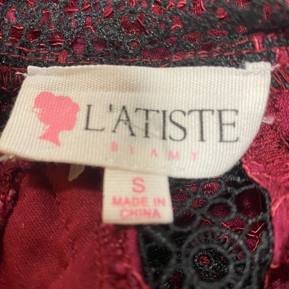 L’atiste Burgundy/Black Lace Dress Size Small - Picture 7 of 8